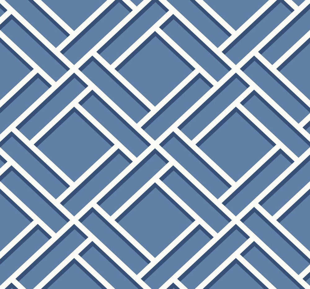 Block Trellis Coastal Blue and Navy LN11502 by Lillian August Designer Wallpaper
