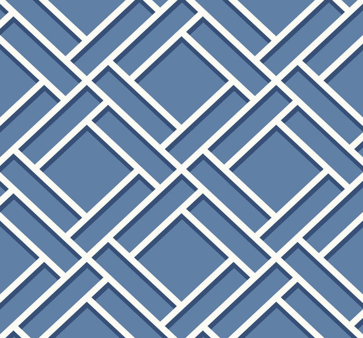 Block Trellis Coastal Blue and Navy LN11502 by Lillian August Designer Wallpaper