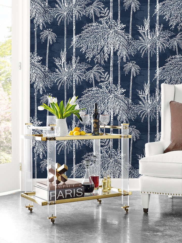 Palm Grove Midnight Sky LN40212 by Lillian August Designer Wallpaper