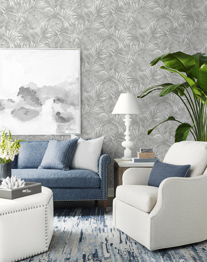 Cordelia Tossed Palms Argos Grey LN40708 by Lillian August Designer Wallpaper