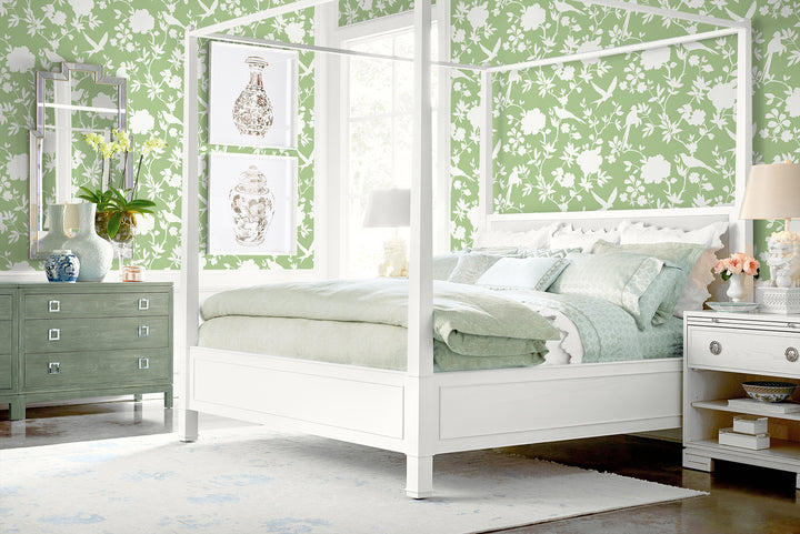 Kauai Bird Toile Seacrest Green LN40904 by Lillian August Designer Wallpaper