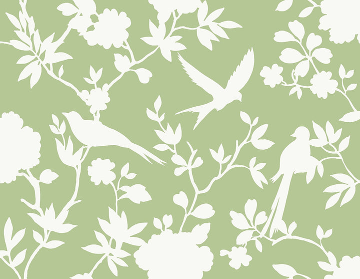 Kauai Bird Toile Seacrest Green LN40904 by Lillian August Designer Wallpaper