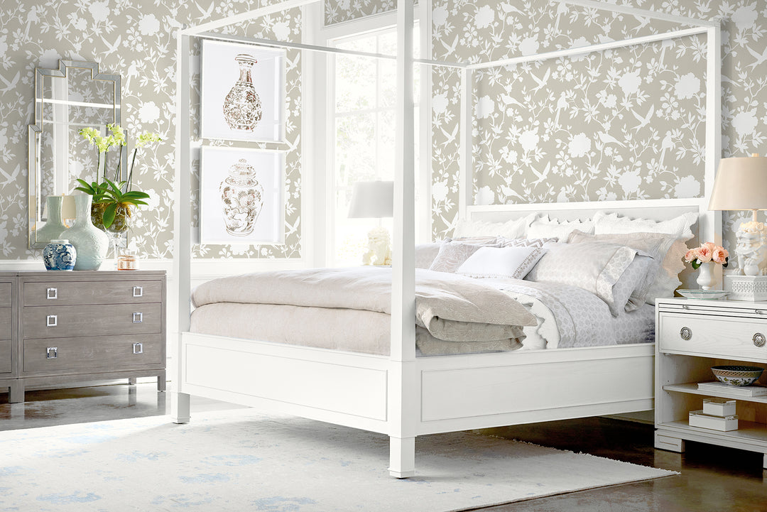 Kauai Bird Toile Argos Grey LN40907 by Lillian August Designer Wallpaper