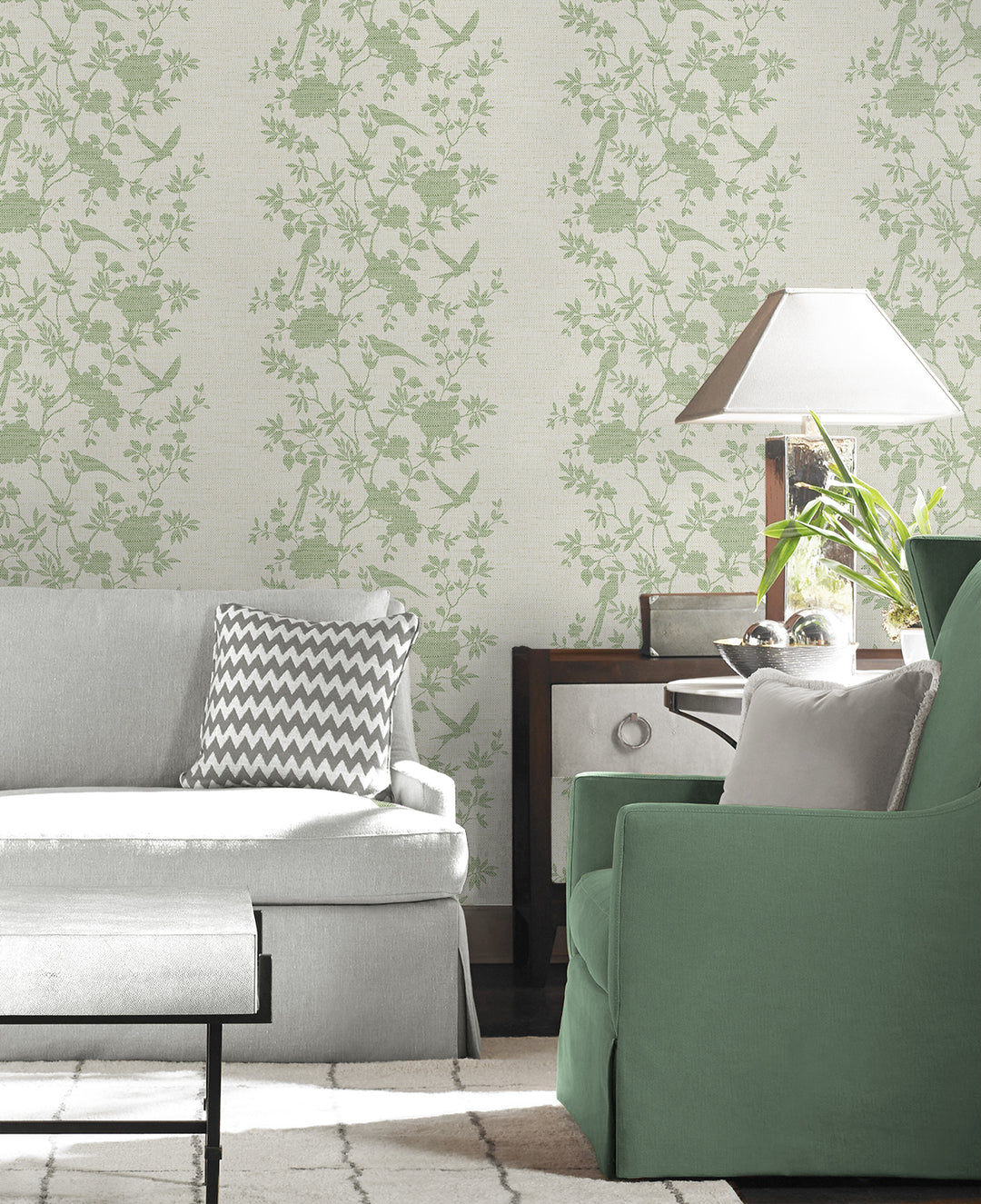 Aloha Bird Trail Green Ivy LN41004 by Lillian August Designer Wallpaper