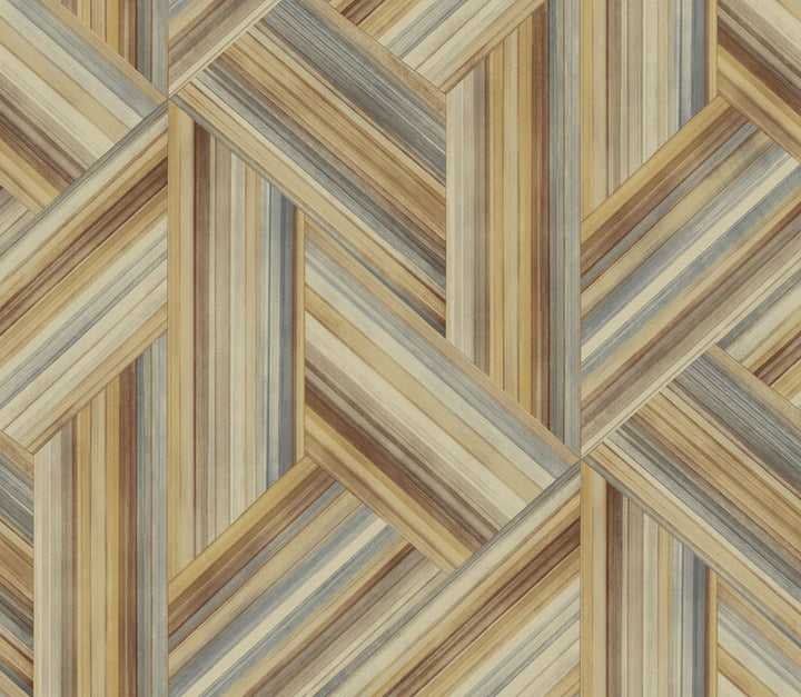 Geo Inlay Saddle Brown and Steel LW50106 by Seabrook Designs Designer Wallpaper