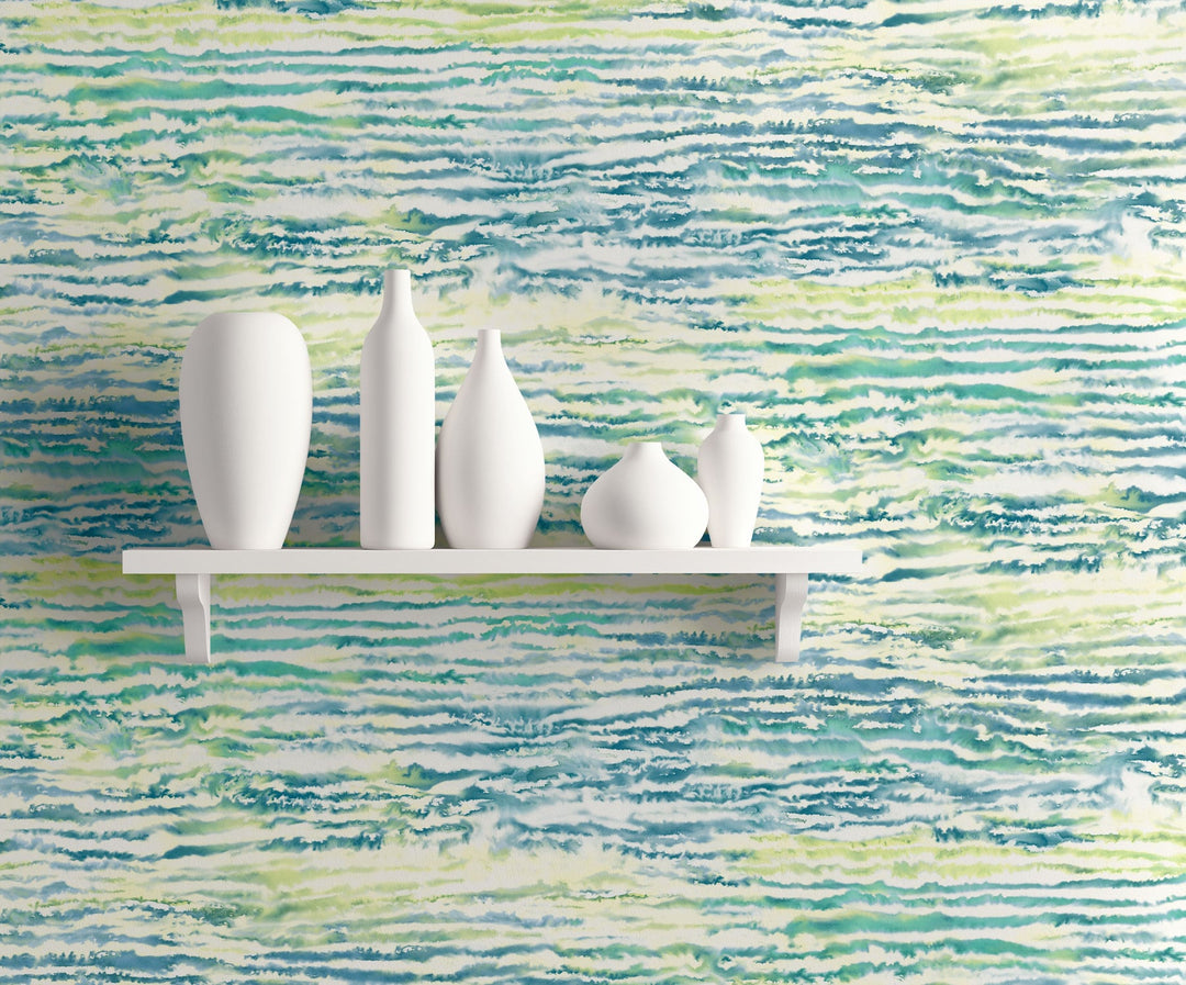 Watercolor Waves Deep Sea and Spring Green LW50504 by Seabrook Designs Designer Wallpaper
