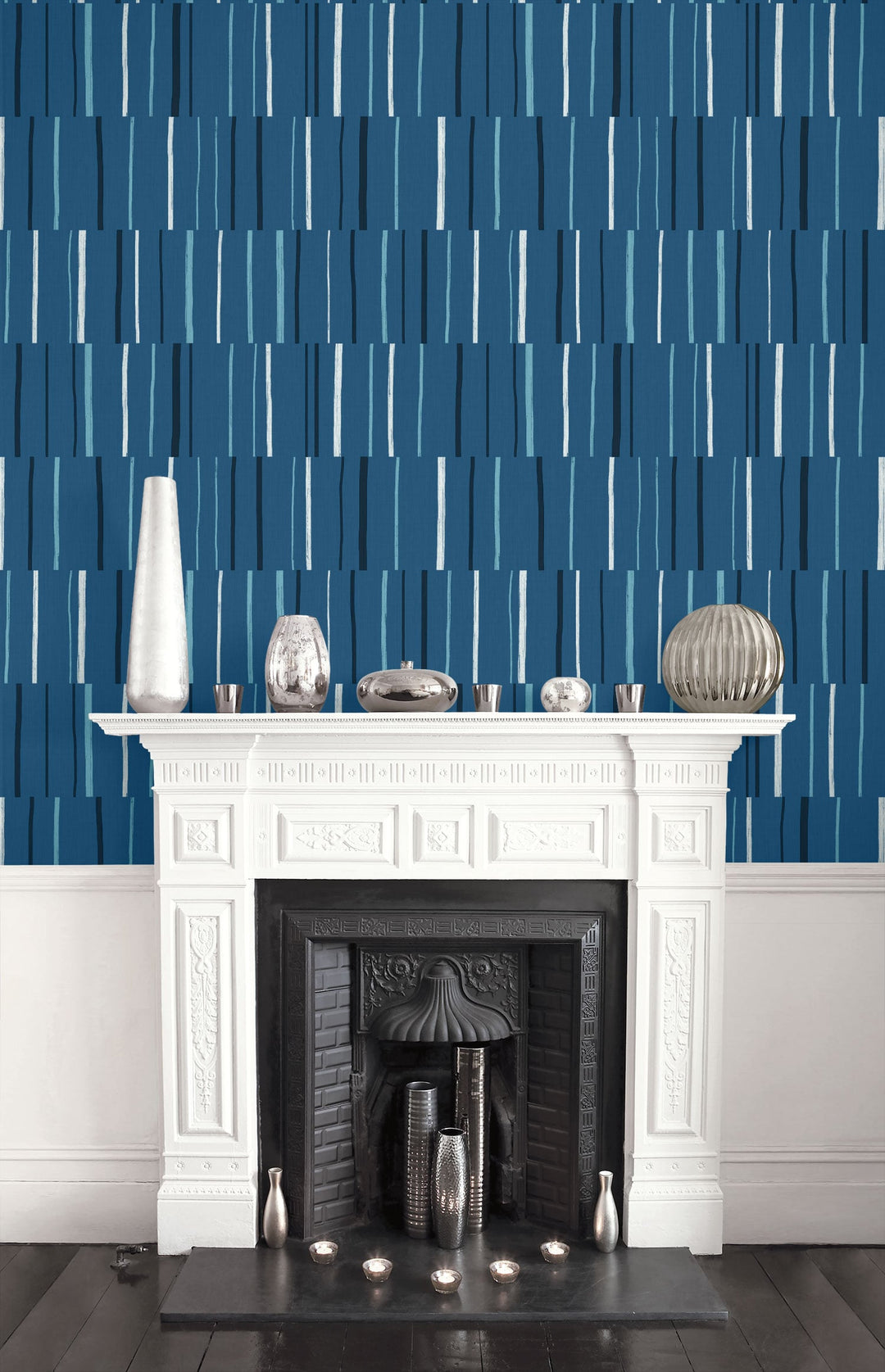 Block Lines Blueberry, Midnight, and Blue Skies LW51202 by Seabrook Designs Designer Wallpaper