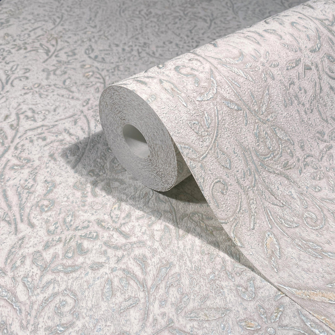 Sculpted Floral Aqua Relief Wallpaper by Antonina Vella Designer