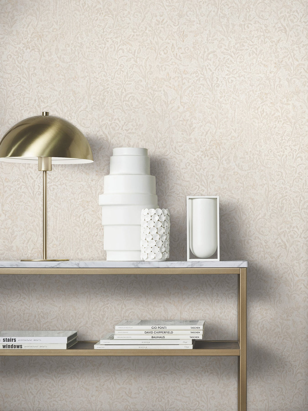 Sculpted Floral Beige Relief Wallpaper by Antonina Vella Designer