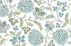 Malaysia Aqua Olive by Norbar Designer Fabric ROMANCE 100% COTTON SPAIN 17"V 18"H 55" - Swanky Fabrics -