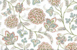 Malaysia Coral Aqua by Norbar Designer Fabric ROMANCE 100% COTTON SPAIN 17"V 18"H 55" - Swanky Fabrics -