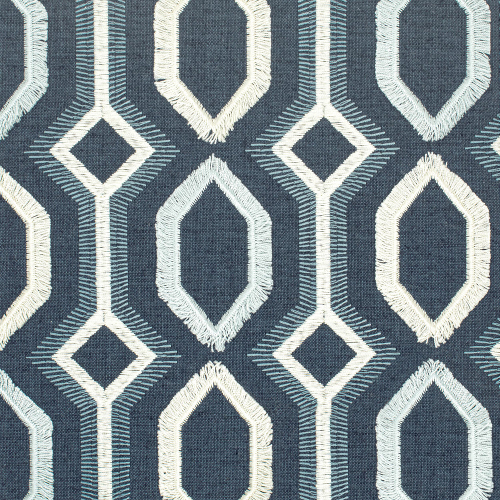 Malta 1 Blue/White by Stout Designer Fabric COLOR MY WINDOW LAKE/SEAGLASS 83%POL 11%COT 6%LIN INDIA Horizontal: 3.250 and Vertical: 3.000 54 in - Swanky Fabrics -