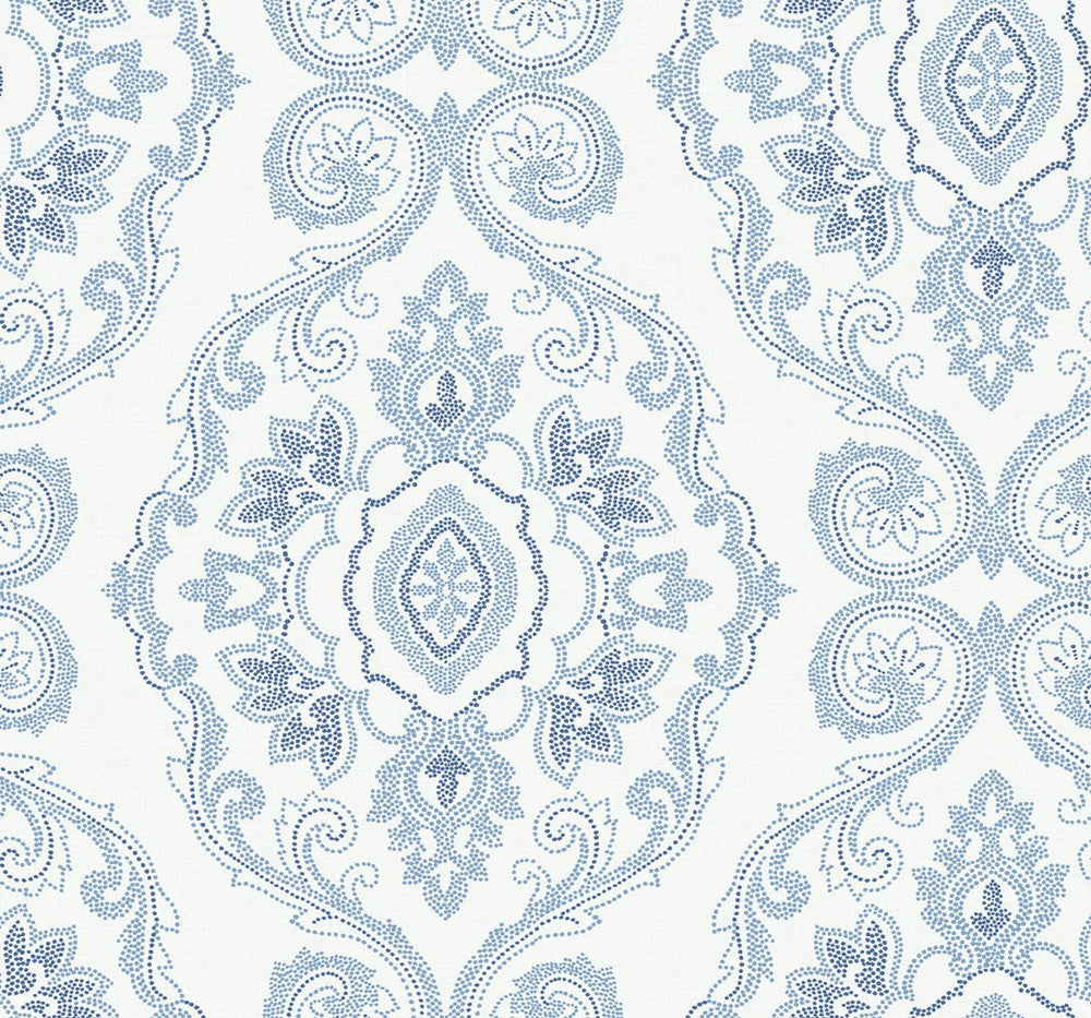 Nautical Damask Coastal Blue MB30312 by Seabrook Designs Designer Wallpaper