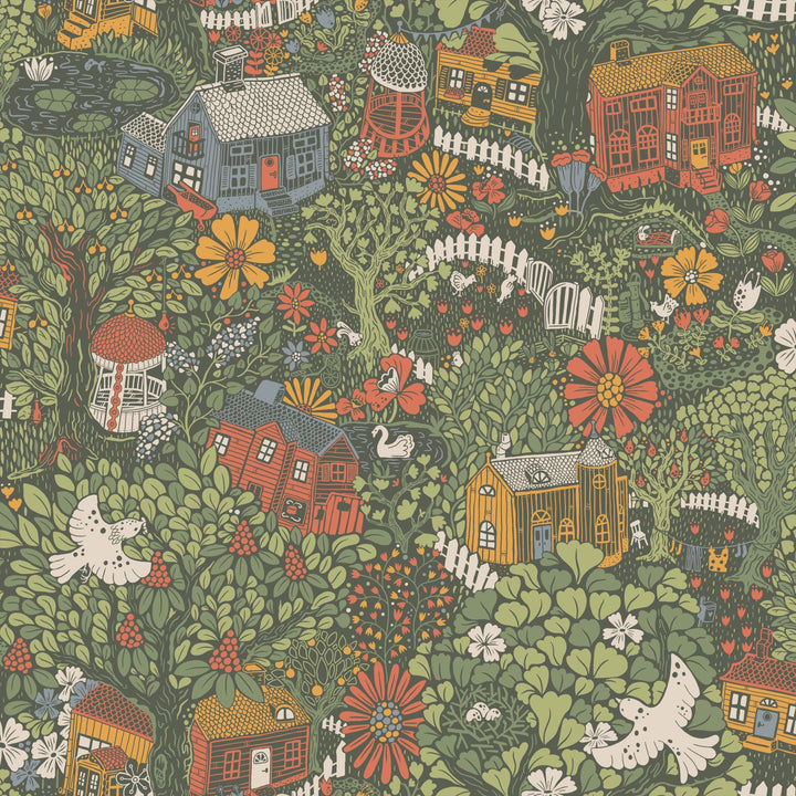 Bygga Bo Dark Green Wallpaper by York Wallcoverings Designer
