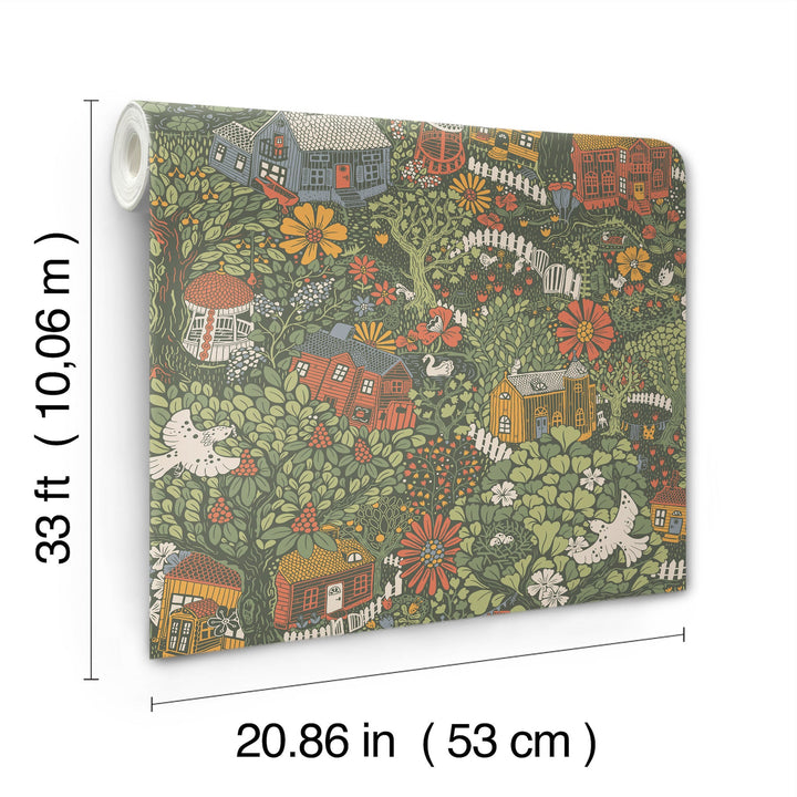 Bygga Bo Dark Green Wallpaper by York Wallcoverings Designer