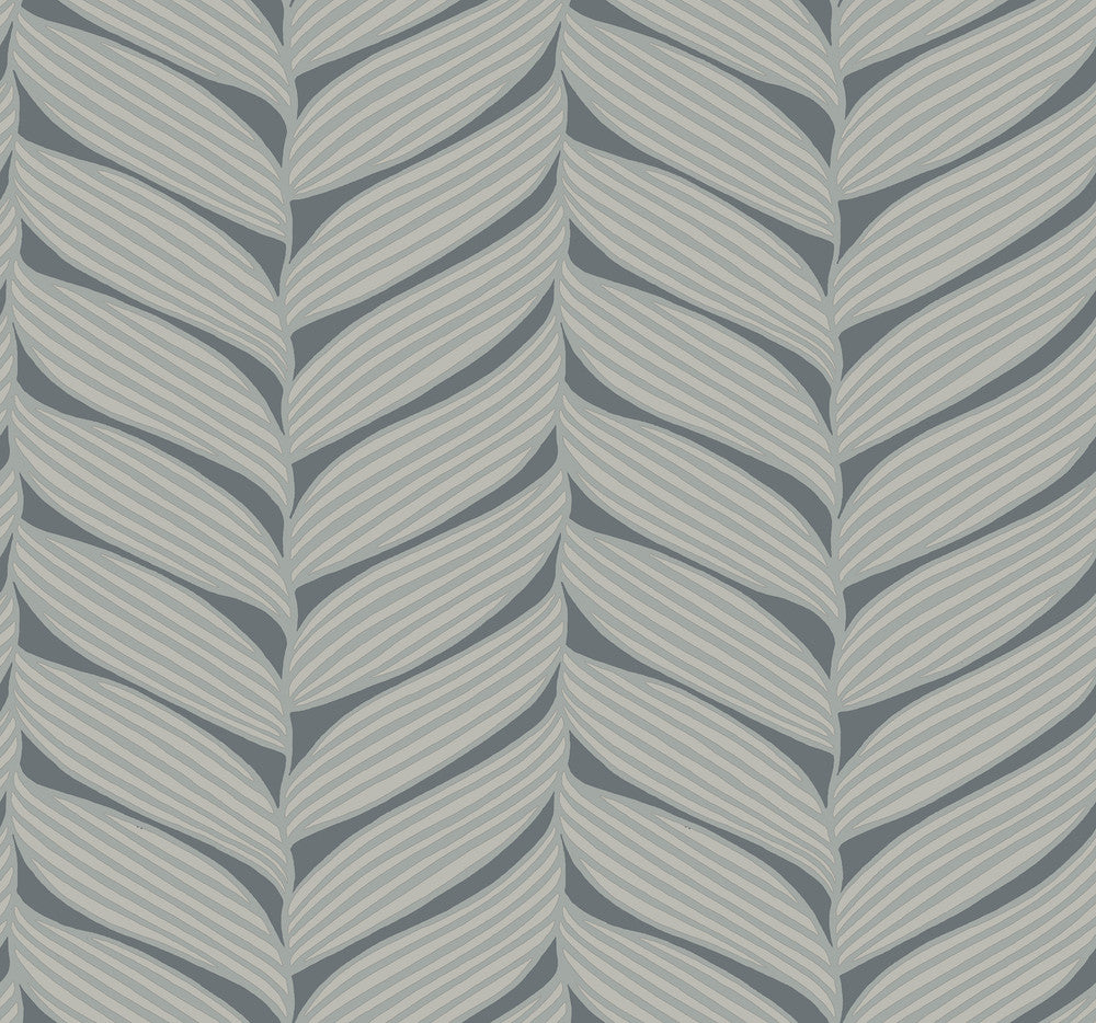 Luminous Leaves Charcoal & Silver Wallpaper by Antonina Vella Designer Antonina Vella Modern Metals Second Edition Covers about 60.5 square feet 27-in by 26.9-ft long roll Unpasted 12.6 - Swanky Fabrics -