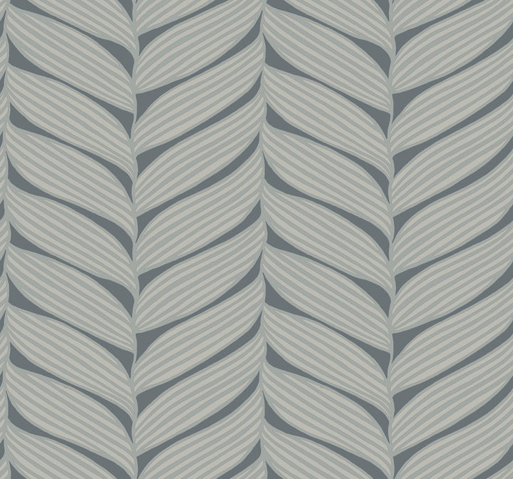 Luminous Leaves Charcoal & Silver Wallpaper by Antonina Vella Designer Antonina Vella Modern Metals Second Edition Covers about 60.5 square feet 27-in by 26.9-ft long roll Unpasted 12.6 - Swanky Fabrics -