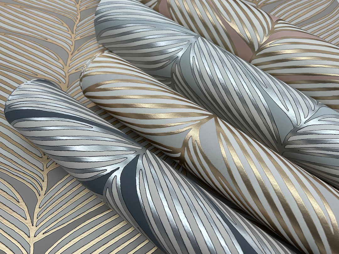 Luminous Leaves Spa & Silver Wallpaper by Antonina Vella Designer