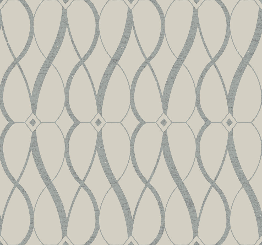 Graceful Geo Beige & Silver Wallpaper by Antonina Vella Designer Antonina Vella Modern Metals Second Edition Covers about 60.5 square feet 27-in by 26.9-ft long roll Unpasted 25.2 - Swanky Fabrics -