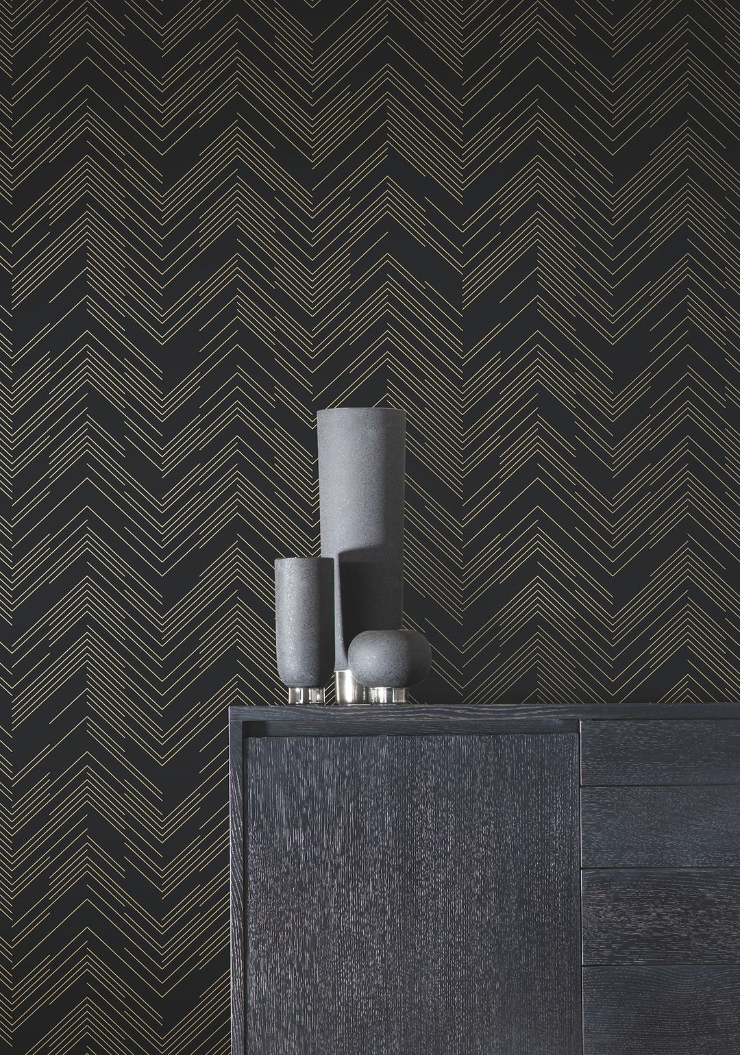 Polished Chevron Black & Gold Wallpaper by Antonina Vella Designer