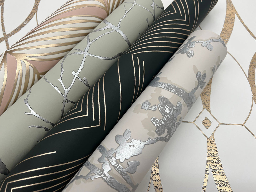 Polished Chevron Black & Gold Wallpaper by Antonina Vella Designer