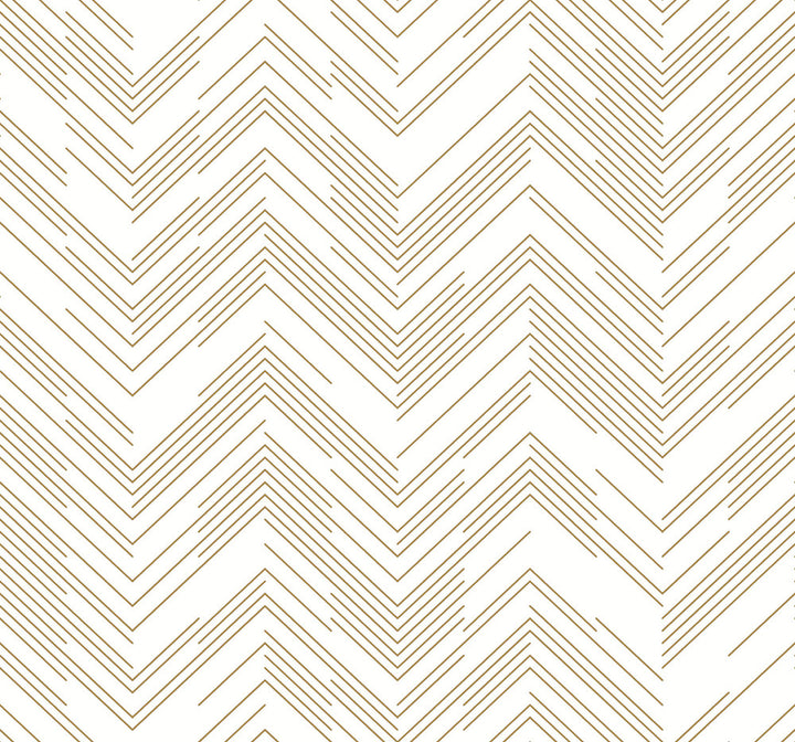 Polished Chevron White & Gold Wallpaper by Antonina Vella Designer Antonina Vella Modern Metals Second Edition Covers about 60.5 square feet 27-in by 26.9-ft long roll Unpasted 25.2 - Swanky Fabrics -