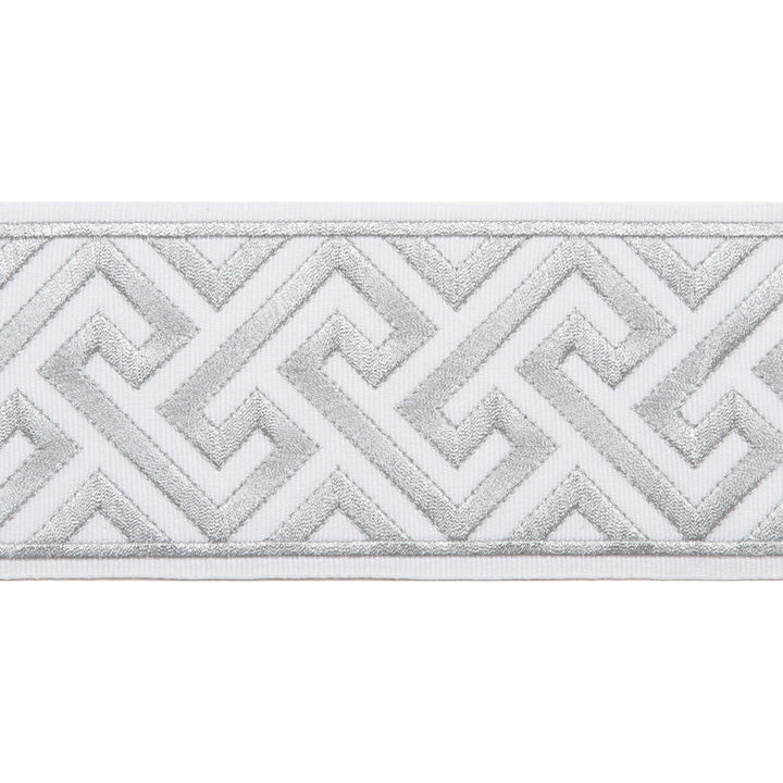 Melrose Emb Tape Silver by Magnolia Designer Trim - 51% Fibranne, 14% Poly, 29% Metallic China Horizontal: and Vertical: 3.5 - Swanky Fabrics -