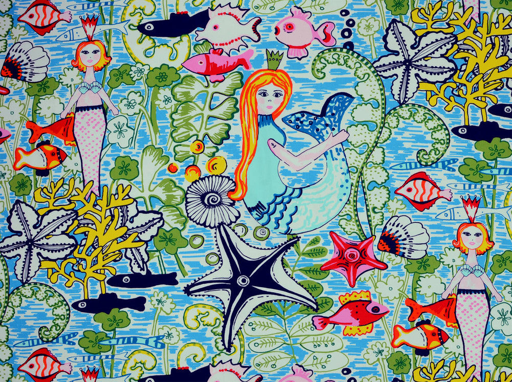 Mermaids Multi 100 by Covington Designer Fabric our website for purchase 100% Cotton Pakistan 50000 Horizontal: 54" and Vertical: 24.25" 57" - Swanky Fabrics -