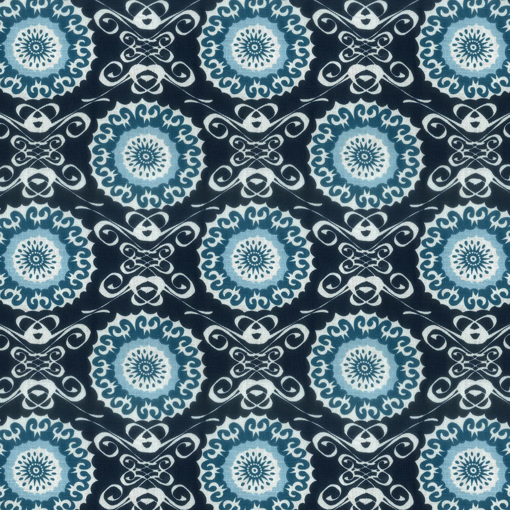 Midsummer 3 Navy by Aoc Designer Fabric LA BELLA VITA 50%COT 50%LIN USA CATB 117-2013 Horizontal: 7.75 and Vertical: 7.5 54 in - Swanky Fabrics -