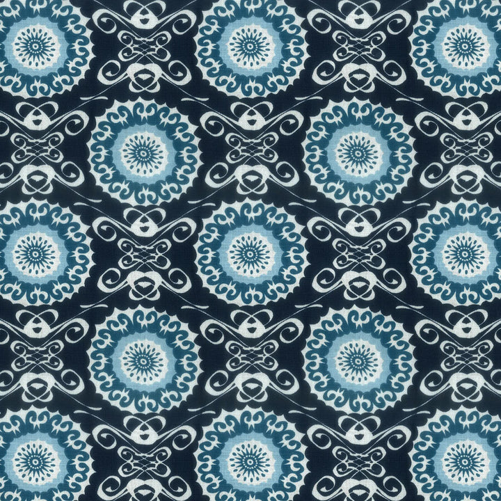 Midsummer 3 Navy by Aoc Designer Fabric LA BELLA VITA 50%COT 50%LIN USA CATB 117-2013 Horizontal: 7.75 and Vertical: 7.5 54 in - Swanky Fabrics -