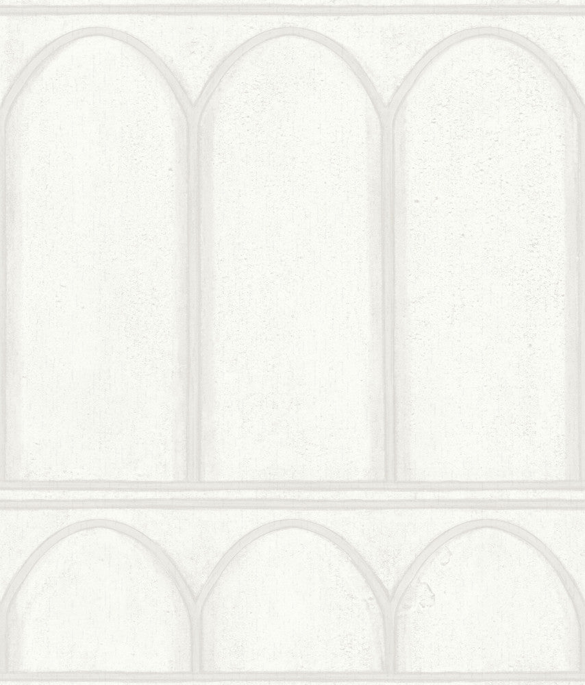 Arches White & Pearl Wallpaper by York Wallcoverings Designer Mediterranean Covers about 56.4 square feet 20.5-in by 33-ft long roll Prepasted 24 - Swanky Fabrics -