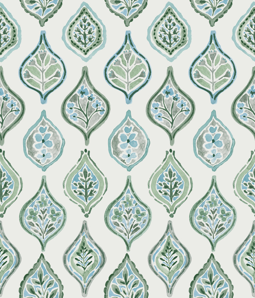Marketplace Motif Pale Grey & Green Wallpaper by York Wallcoverings Designer Mediterranean Covers about 56.4 square feet 20.5-in by 33-ft long roll Prepasted 24 - Swanky Fabrics -