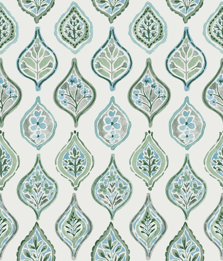 Marketplace Motif Pale Grey & Green Wallpaper by York Wallcoverings Designer Mediterranean Covers about 56.4 square feet 20.5-in by 33-ft long roll Prepasted 24 - Swanky Fabrics -