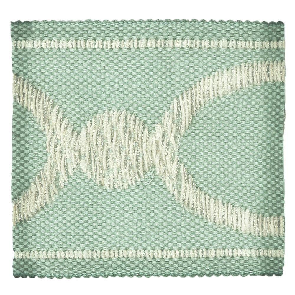 Monogram 2 Aqua by Stout Designer Trim Moondust Trim 38% Linen 31% Spun Viscose 26% JUT 5% Metallic CHINA Horizontal: 0 and Vertical: 0 3 in - Swanky Fabrics -