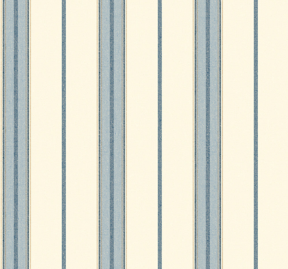 Blue & White Ralph Stripe Wallpaper by York Wallcoverings Designer Menswear Covers about 60.8 square feet 27-in by 27-ft long roll Prepasted 0 - Swanky Fabrics -