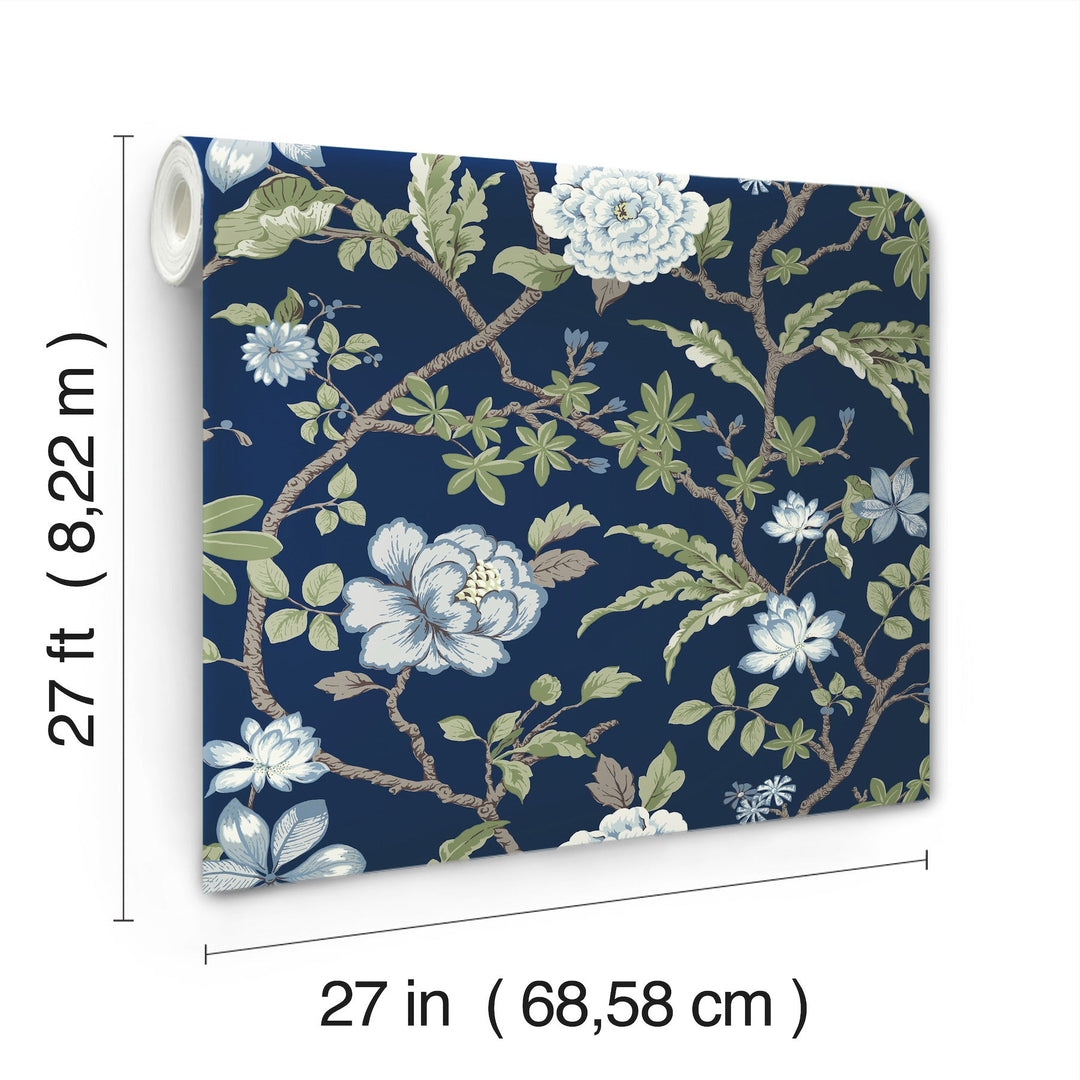 Courtyard Botanical Navy Wallpaper by Ronald Redding Designer
