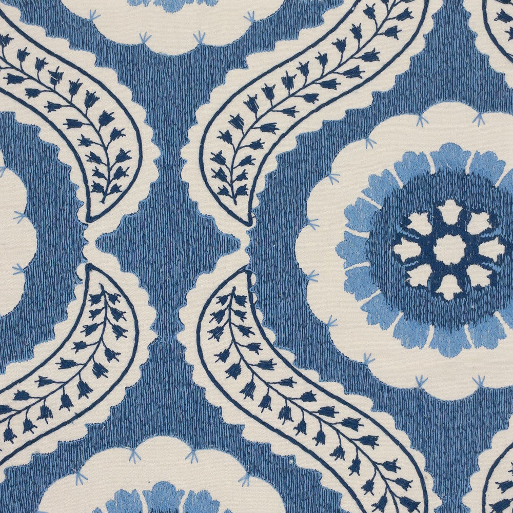Nora 1 Bluebird by Stout Designer Fabric COMFORTABLE LIVING HAZE/NAVY 100%COT %PEMB INDIA CATB 117-2013 WYZENBEEK 51 000 DOUBLE RUB WEAR TEST (HEAVY DUTY) Horizontal: 12.750 and Vertical: 14.875 50.5 in - Swanky Fabrics -