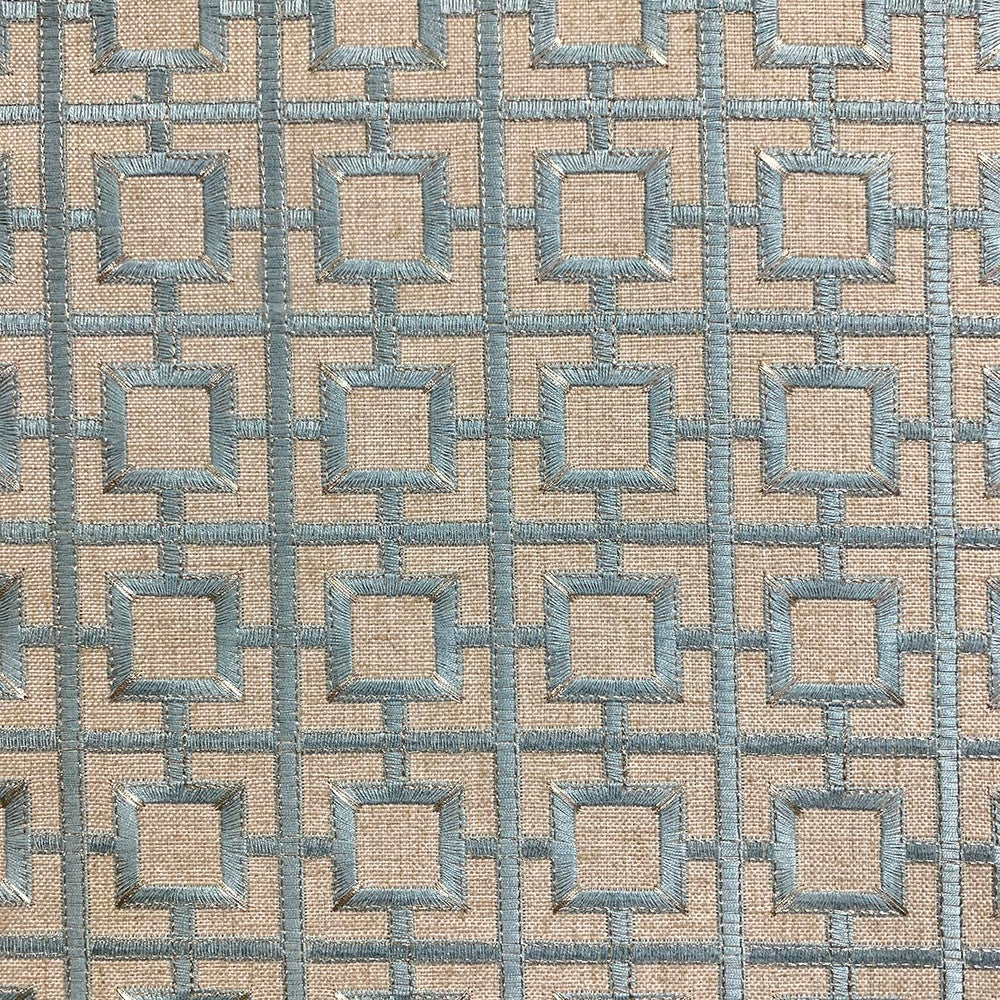 Notri Bluesage by Magnolia Designer Fabric - 70% Poly, 30% Lin, Emb 82% Vis, 18% Poly India 72000 Horizontal: 2.25 and Vertical: 2 52 - Swanky Fabrics -