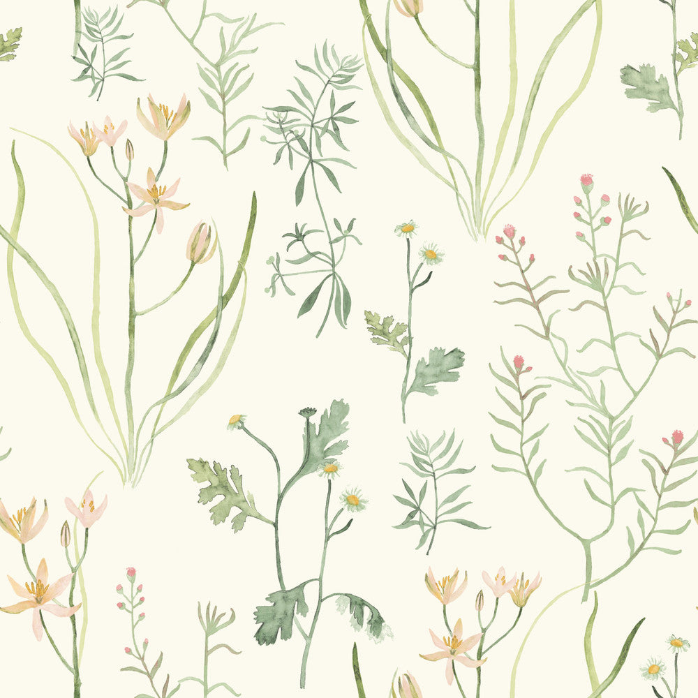 Alpine Botanical White Wallpaper by York Wallcoverings Designer Earthy Tones Covers about 56.4 square feet 20.5-in by 33-ft long roll Prepasted 20.5 - Swanky Fabrics -