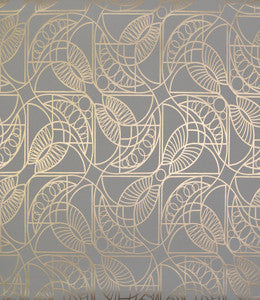 Cartouche Grey & Gold Wallpaper by Antonina Vella Designer