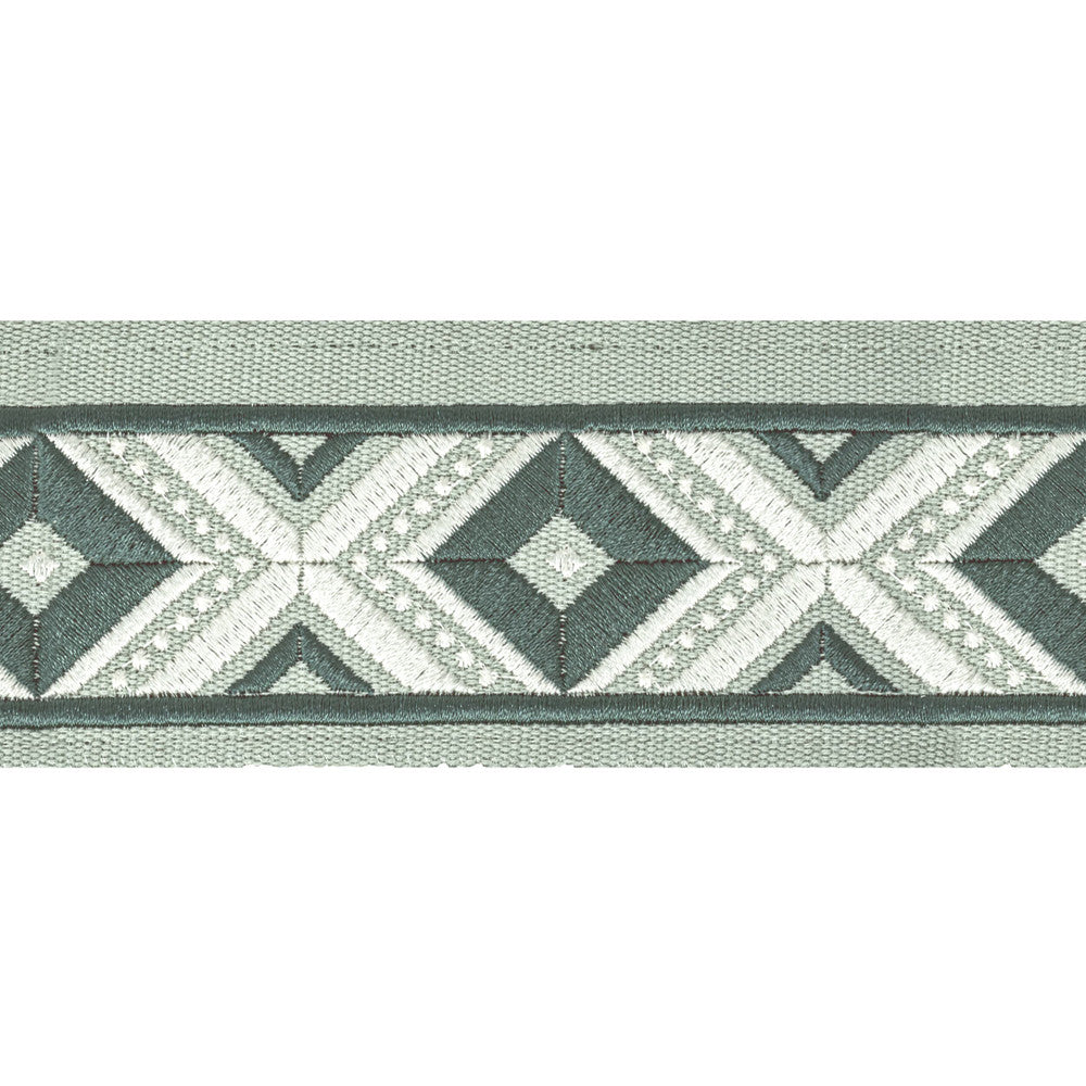 Oakdale Tape 1 Seaglass by Stout Trim Stout Trim Oakdale Tape 1 SeaglassTrim STITCHED UP TRIM 100%COT %BEMB INDIA </p><p>Repeat: H: 2.500, V: 3.000 2.5 in - Fabric Carolina -