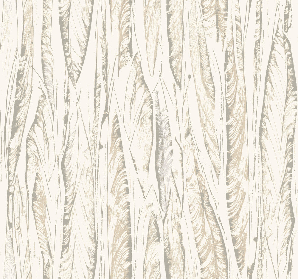 Native Leaves Cream & Beige Wallpaper by Antonina Vella Designer Antonina Vella Elegant Earth Covers about 60.8 square feet 27-in by 27-ft long roll Unpasted 25.25 - Swanky Fabrics -