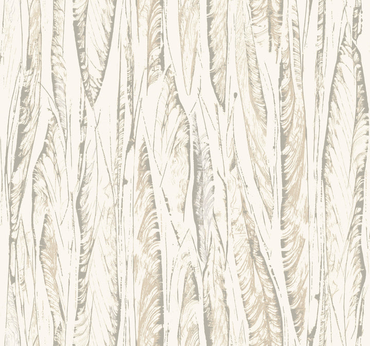Native Leaves Cream & Beige Wallpaper by Antonina Vella Designer Antonina Vella Elegant Earth Covers about 60.8 square feet 27-in by 27-ft long roll Unpasted 25.25 - Swanky Fabrics -