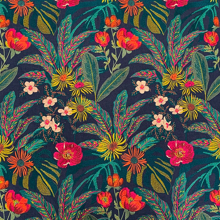 Olga Midnight by Magnolia Designer Fabric - 48Visc/27Poly/25Ctn-Emb100Visc India 80000 Horizontal: 13.13 and Vertical: 18 52.5 - Swanky Fabrics -