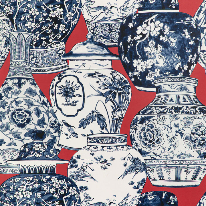 Pandan Paper Chili/Blue by Lee Jofa Designer Wallcovering MINDORO WALLPAPER CELLULOSE - 60%;POLYESTER - 24%;MINERAL FILLERS - 12%;BINDER - 4% Italy Horizontal: 26.77 and Vertical: 25.2 26.77 - Swanky Fabrics -