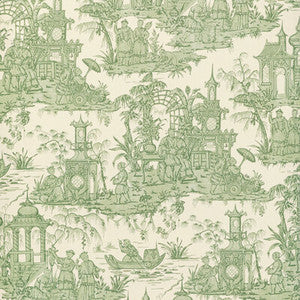Pagoda Toile Paper Green by Lee Jofa Designer Wallcovering