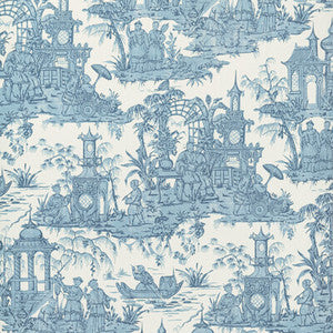 Pagoda Toile Paper Blue by Lee Jofa Designer Wallcovering
