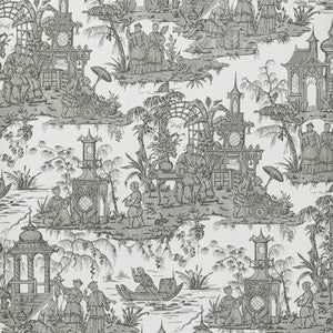 Pagoda Toile Paper Coal by Lee Jofa Designer Wallcovering