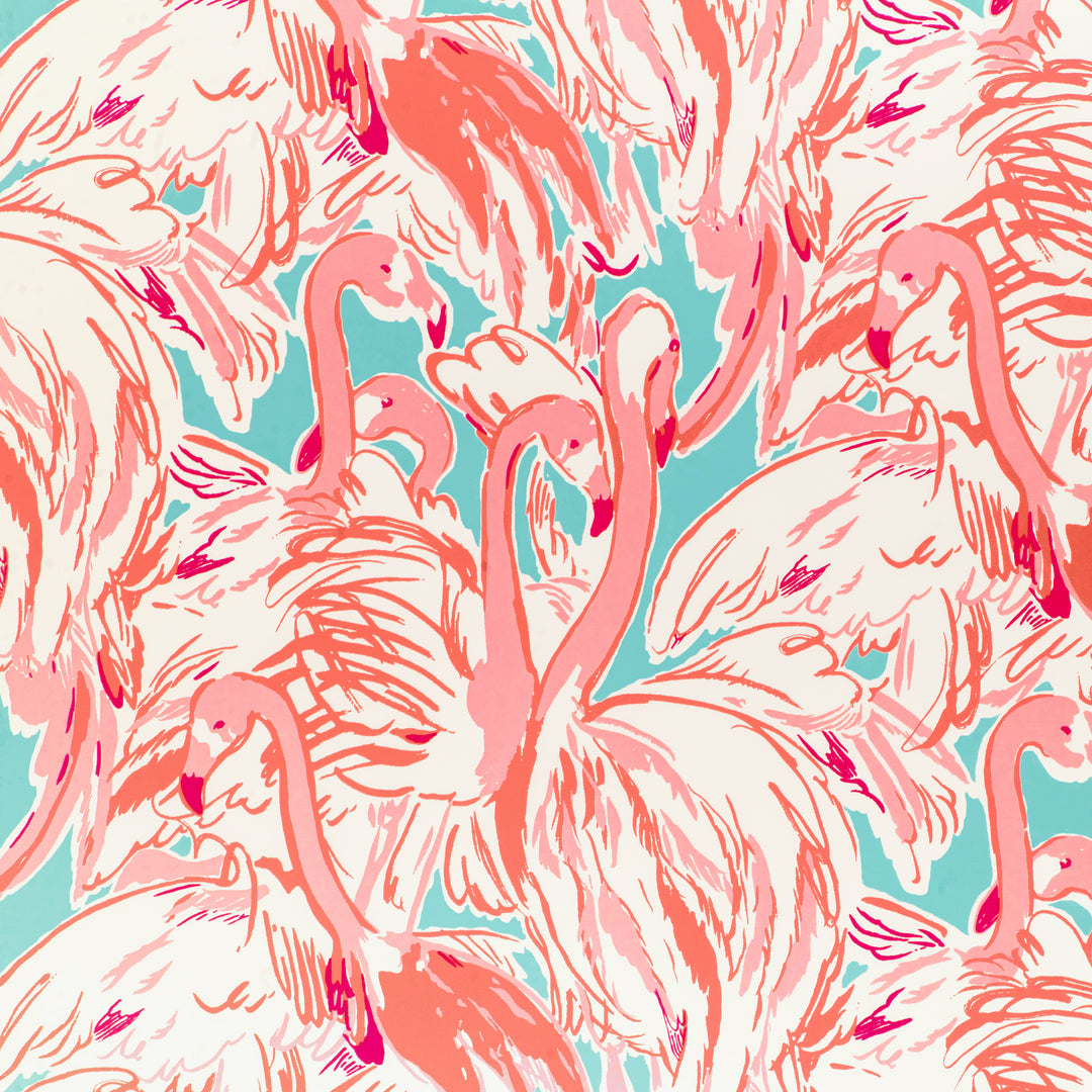 Pink Colony Wp - Aqua/Pink P2025114.13.0 by Lee Jofa Designer Wallcovering