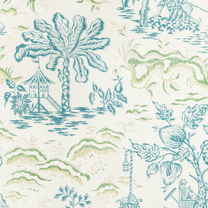 Valensole Teal/Leaf by Brunschwig & Fils Designer Wallcovering
